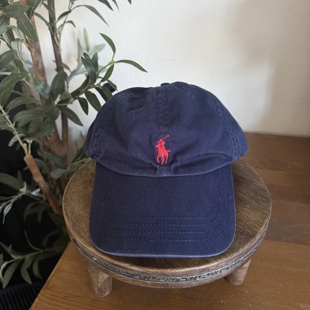Y2K Polo Ralph Lauren Hat Navy Red Polo Chino Baseball Cap Adjustable Boys 8-20